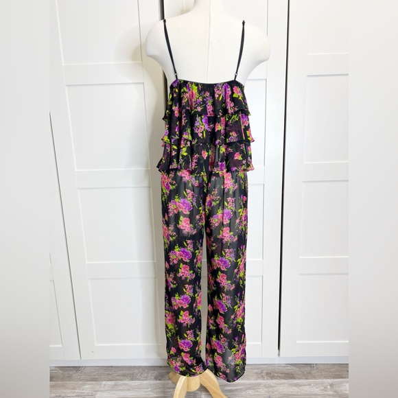Betsey Johnson Intimates Sheer Floral Ruffle Pajama Set M - Picture 5 of 7